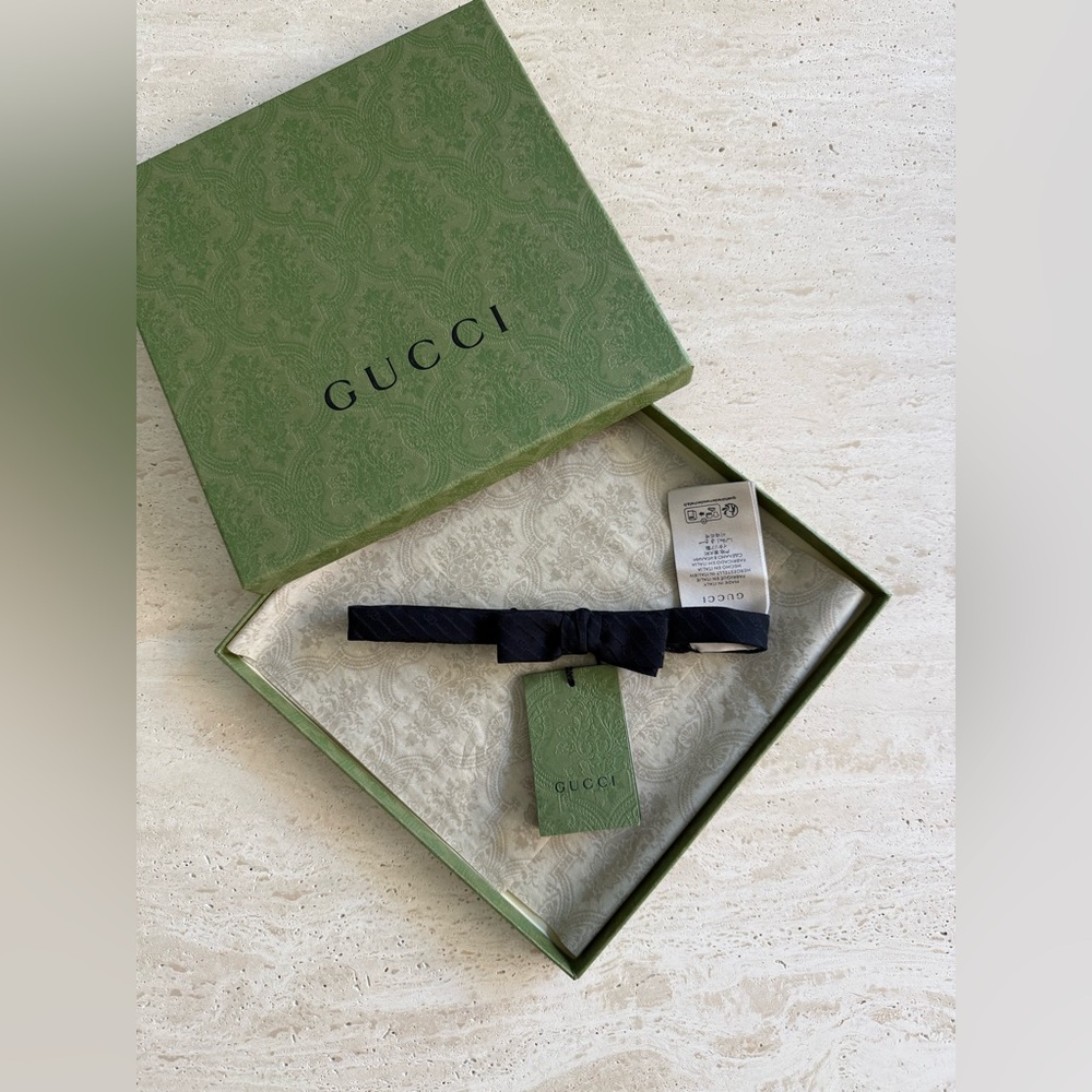 NWT GUCCI GG JACQUARD SILK BLACK BOW TIE - Picture 5 of 10